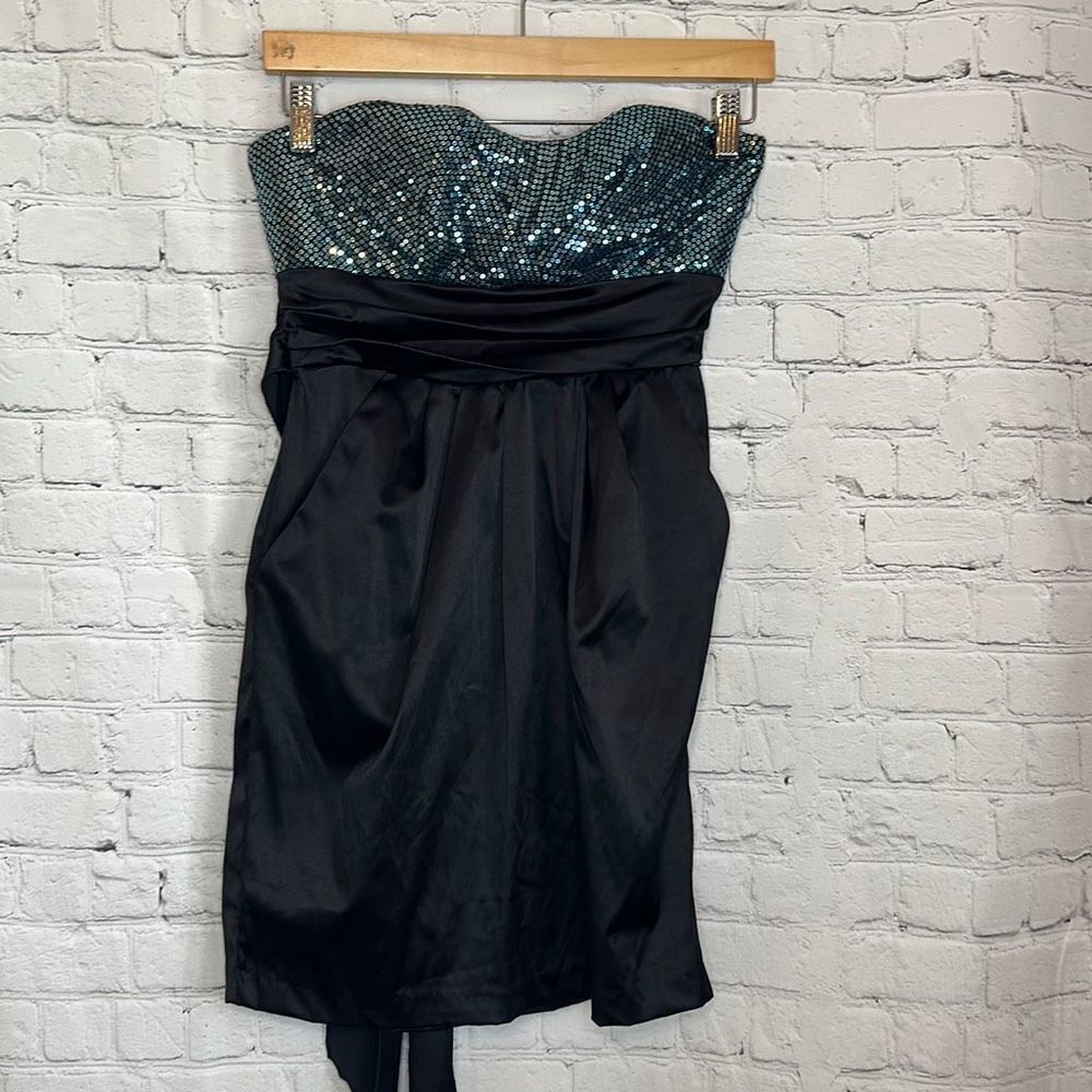 Ruby Rox Black Dress Blue Sequins Strapless Evening Cocktail‎ Homecoming size 9